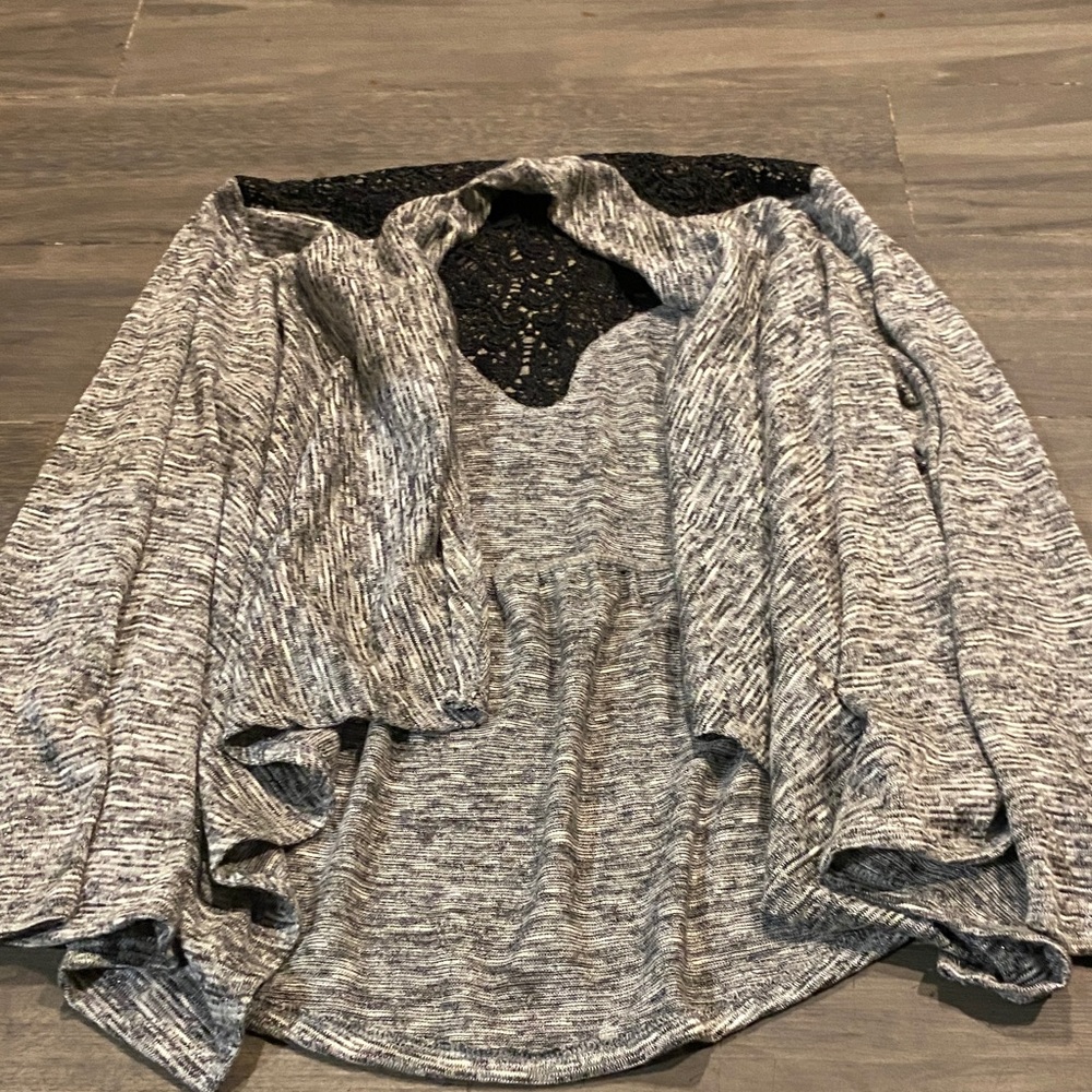 Women's Gray Sweater with Black Lace Detail